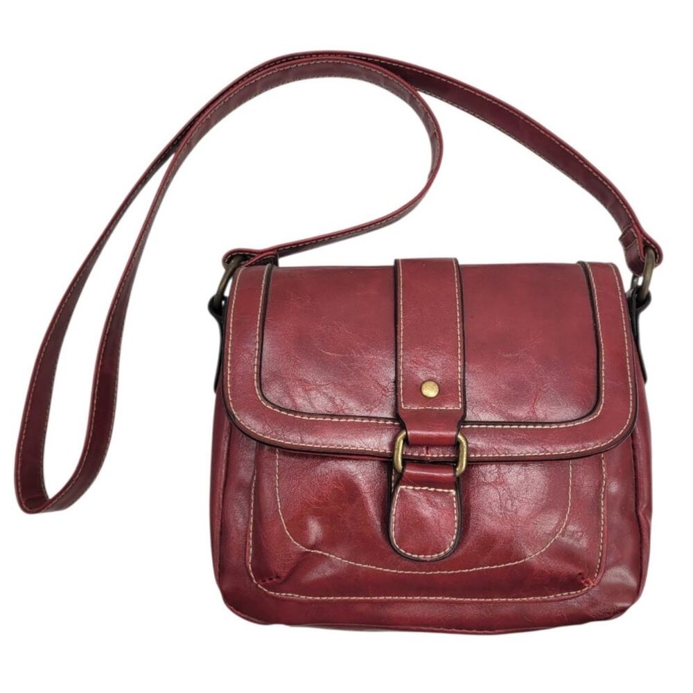 Vintage 1970s Burgundy Leather Crossbody Bag Matching Wallet Retro Chic Style